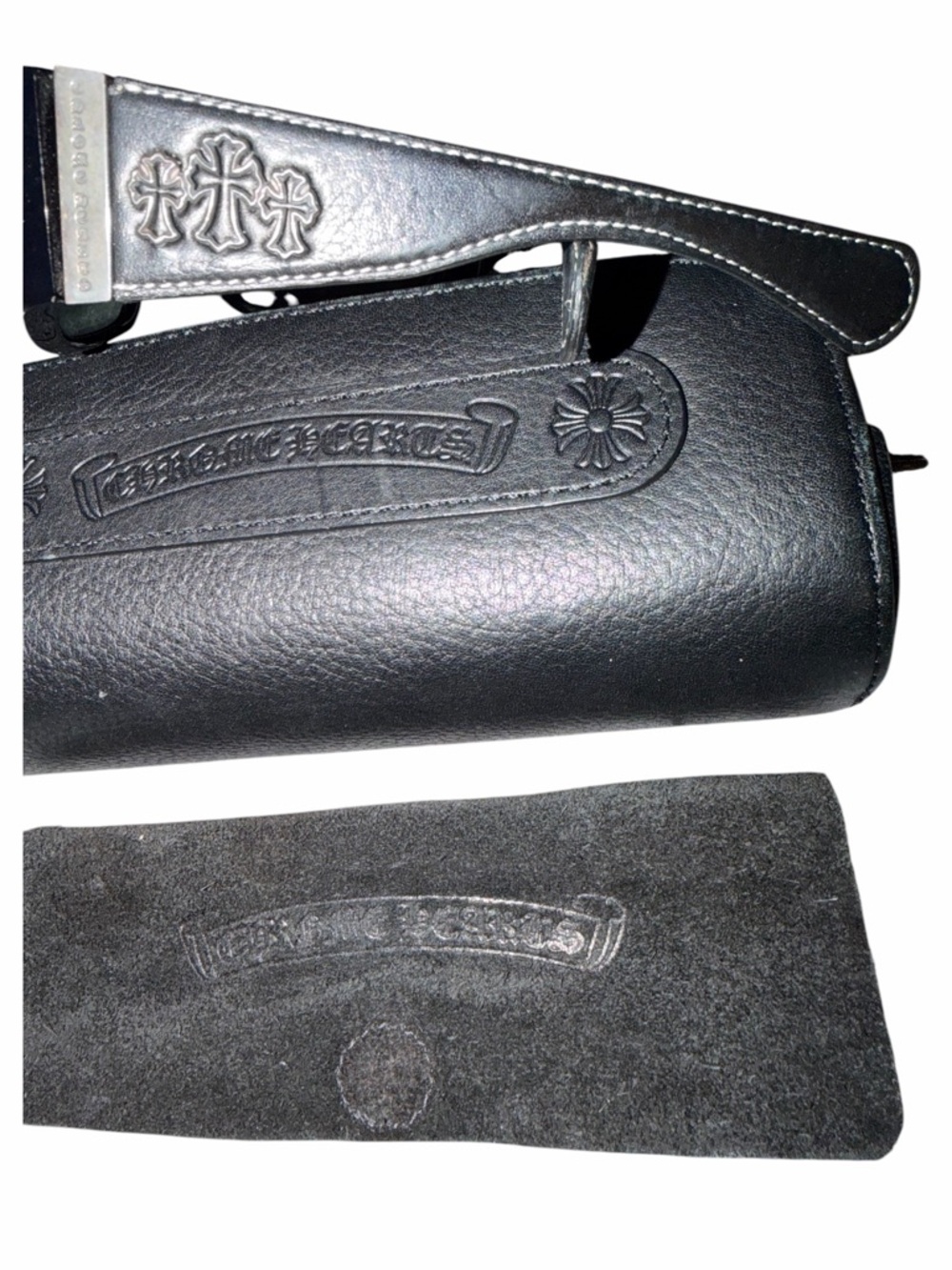 Chrome Hearts Black Hard James Sunglasses RARE Black Leather Triple Cross - Picture 3 of 7